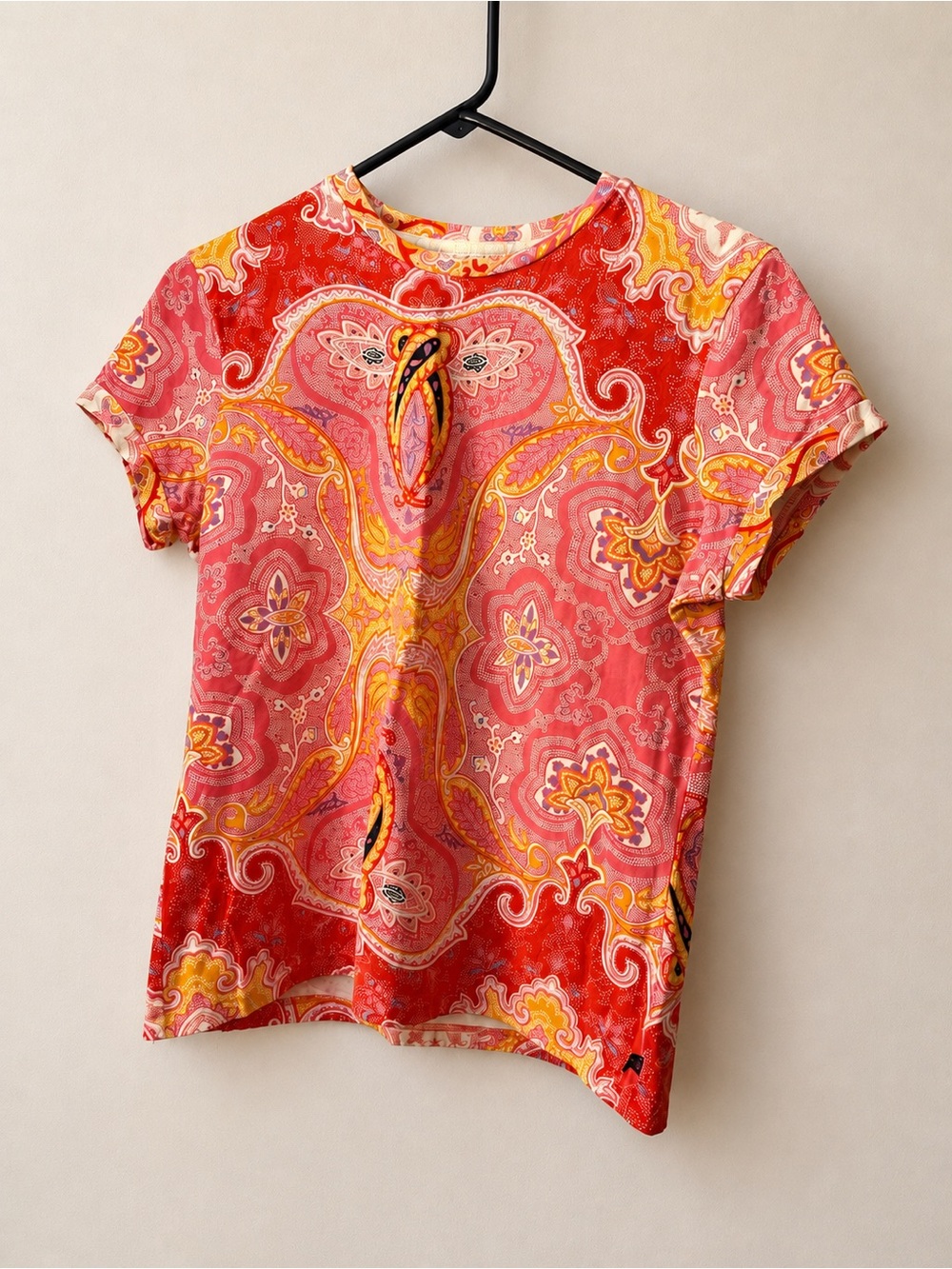 Polo Jeans Paisley Batik Women's Top - Red, pink, and Yellow, size L